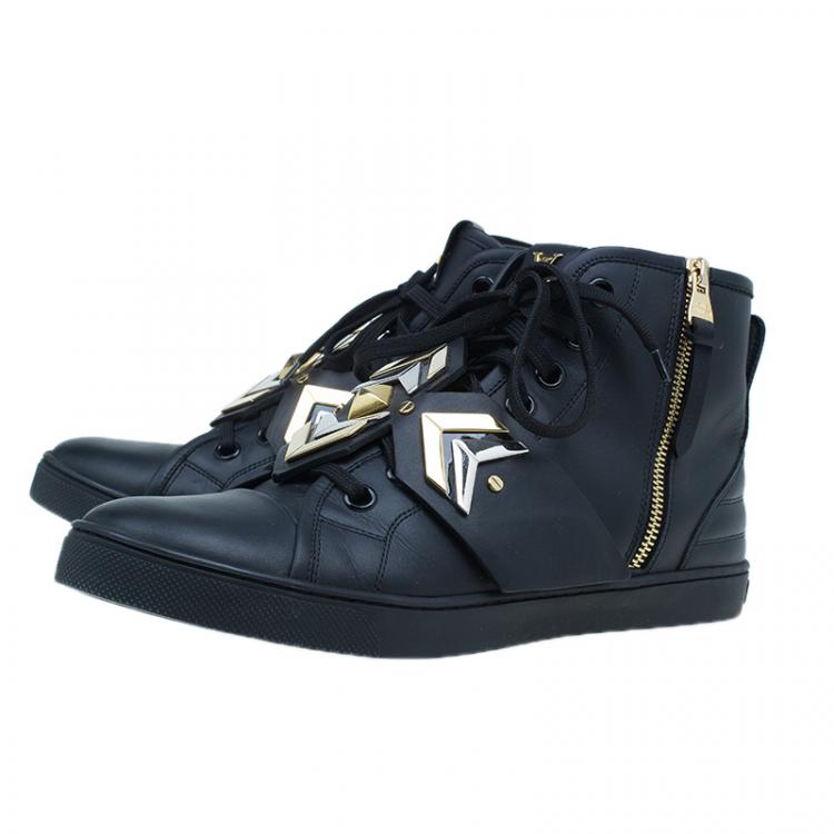 Pre Owned Louis Vuitton Black Leather Karakoram Pattern Punchy Sneaker Boots Size 41