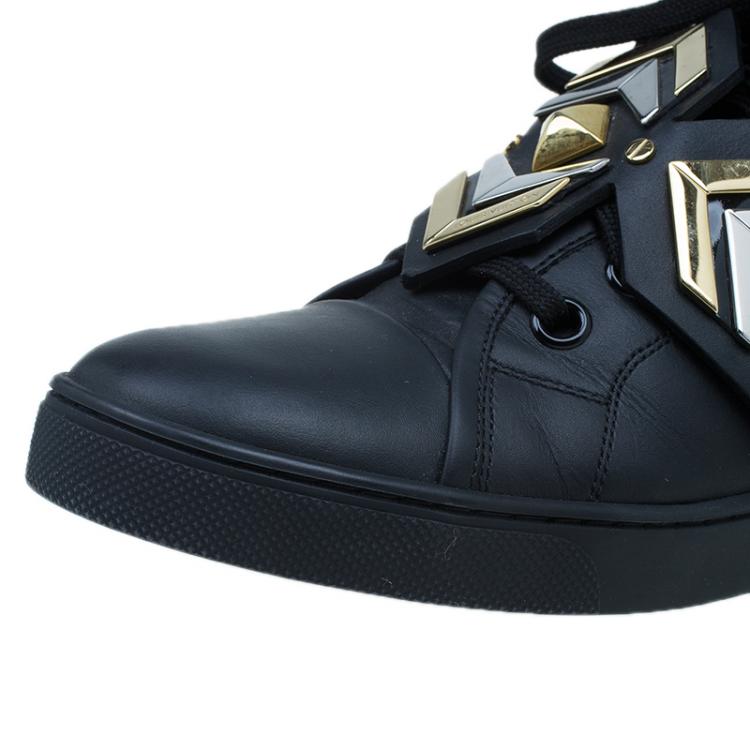 Pre Owned Louis Vuitton Black Leather Karakoram Pattern Punchy Sneaker Boots Size 41
