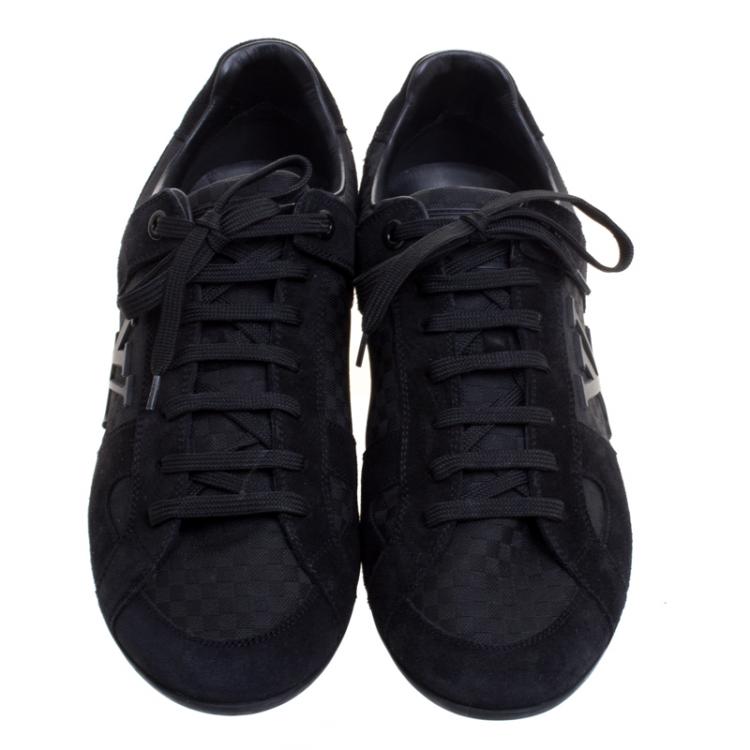 Pre Owned Louis Vuitton Black Petit Damier Canvas and Suede Vibes Sneakers Size 41.5