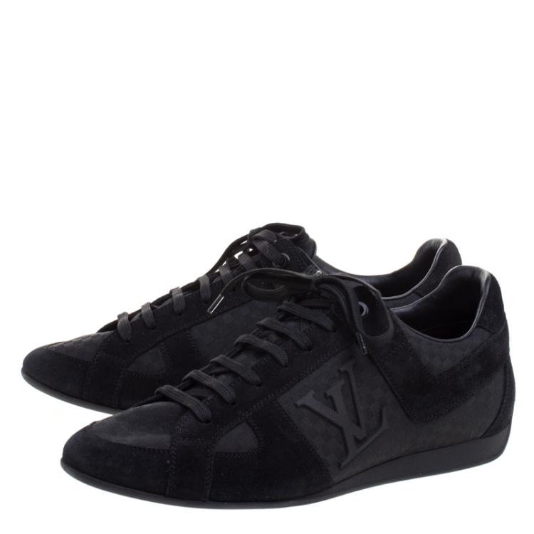 Pre Owned Louis Vuitton Black Petit Damier Canvas and Suede Vibes Sneakers Size 41.5