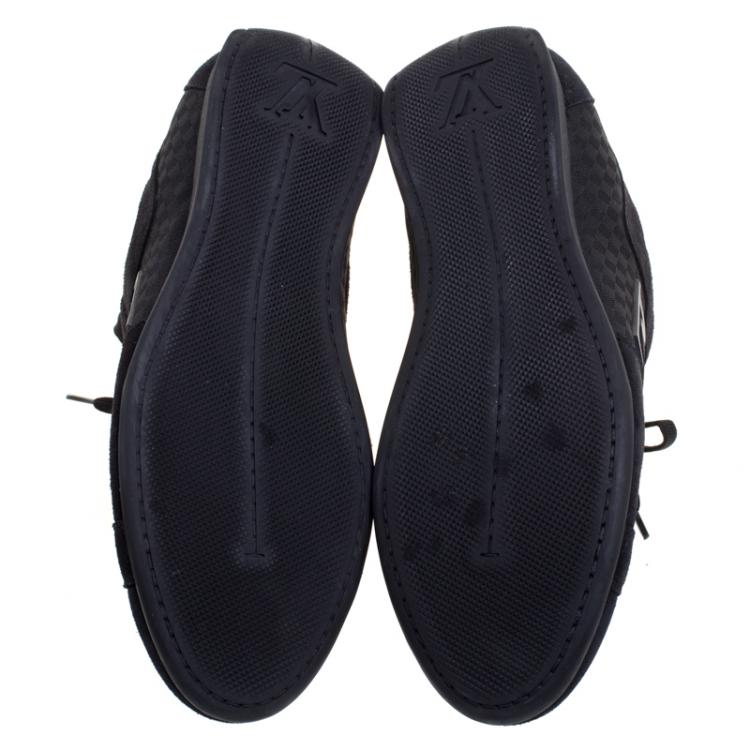 Pre Owned Louis Vuitton Black Petit Damier Canvas and Suede Vibes Sneakers Size 41.5
