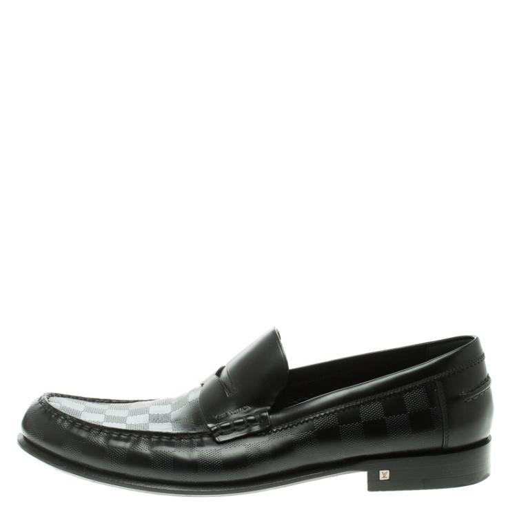 Pre Owned Louis Vuitton Black Damier Embossed Outline Loafers Size 45.5
