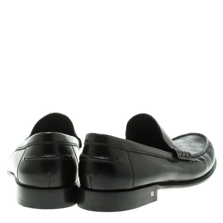 Pre Owned Louis Vuitton Black Damier Embossed Outline Loafers Size 45.5