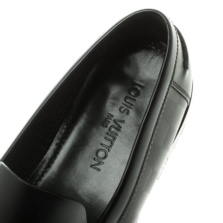 Pre Owned Louis Vuitton Black Damier Embossed Outline Loafers Size 45.5