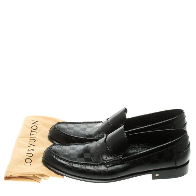 Pre Owned Louis Vuitton Black Damier Embossed Outline Loafers Size 45.5