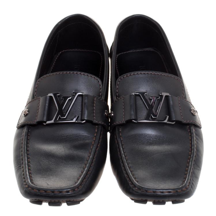 Pre Owned Louis Vuitton Dark Brown Leather Monte Carlo Loafers Size 42.5
