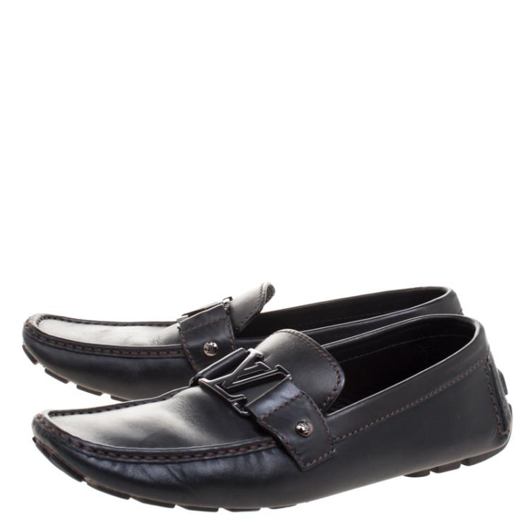 Pre Owned Louis Vuitton Dark Brown Leather Monte Carlo Loafers Size 42.5