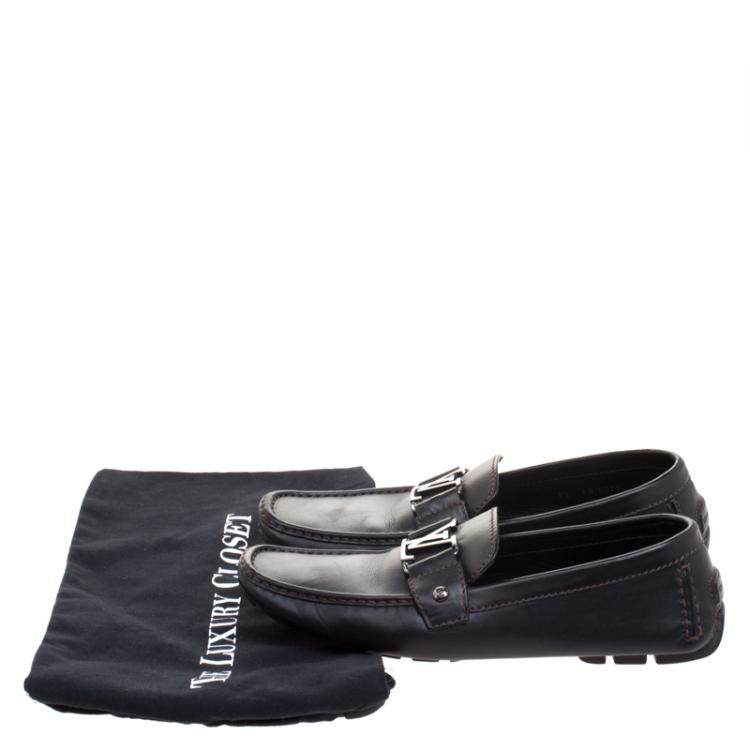 Pre Owned Louis Vuitton Dark Brown Leather Monte Carlo Loafers Size 42.5