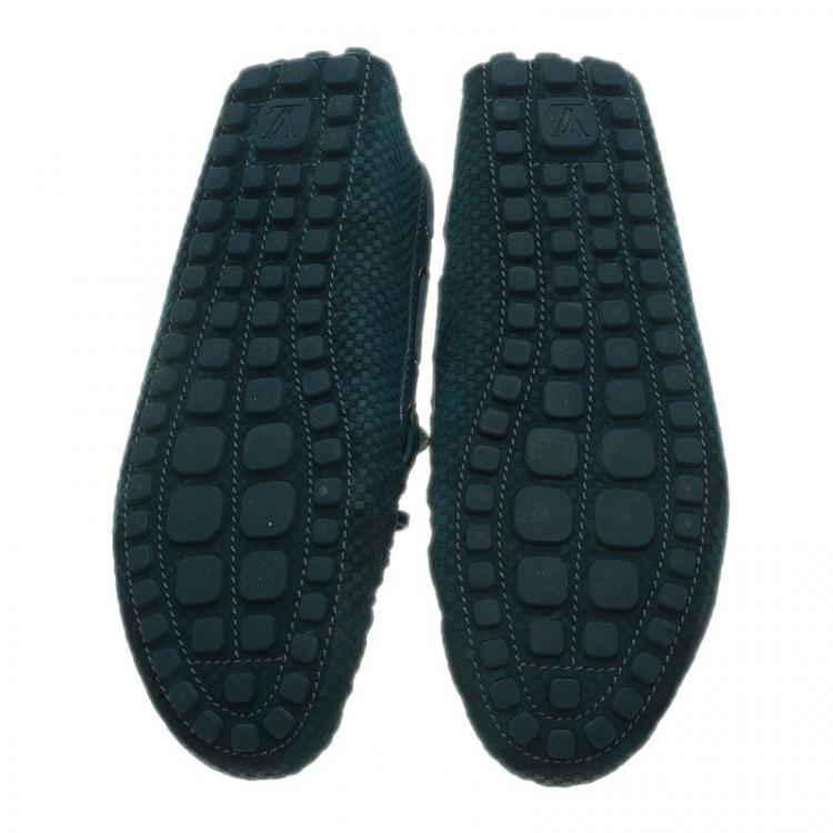 Pre Owned Louis Vuitton Green Petit Damier Suede Navajo Loafers Size 42