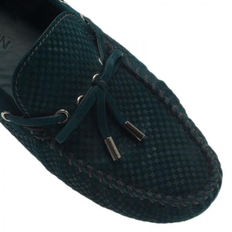 Pre Owned Louis Vuitton Green Petit Damier Suede Navajo Loafers Size 42