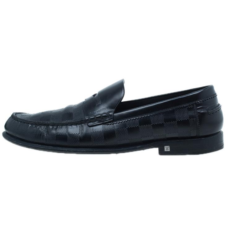 LOUIS VUITTON Black Damier Embossed Calf Leather Loafers Shoes