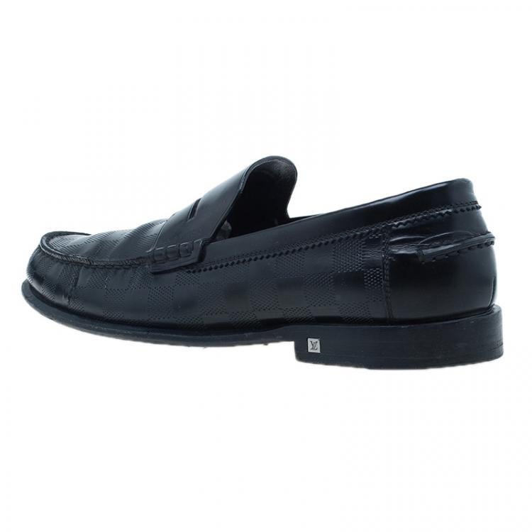 Pre Owned Louis Vuitton Black Damier Embossed Outline Loafers Size 42