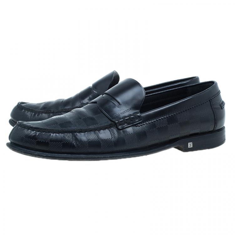 Pre Owned Louis Vuitton Black Damier Embossed Outline Loafers Size 42
