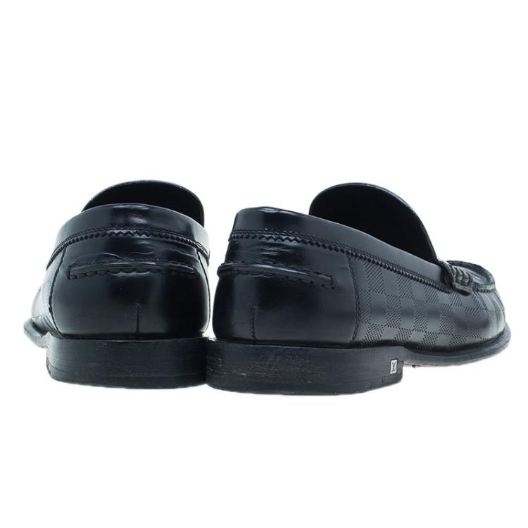 Pre Owned Louis Vuitton Black Damier Embossed Outline Loafers Size 42