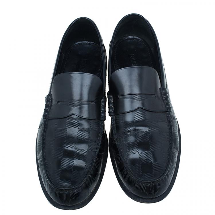 Pre Owned Louis Vuitton Black Damier Embossed Outline Loafers Size 42