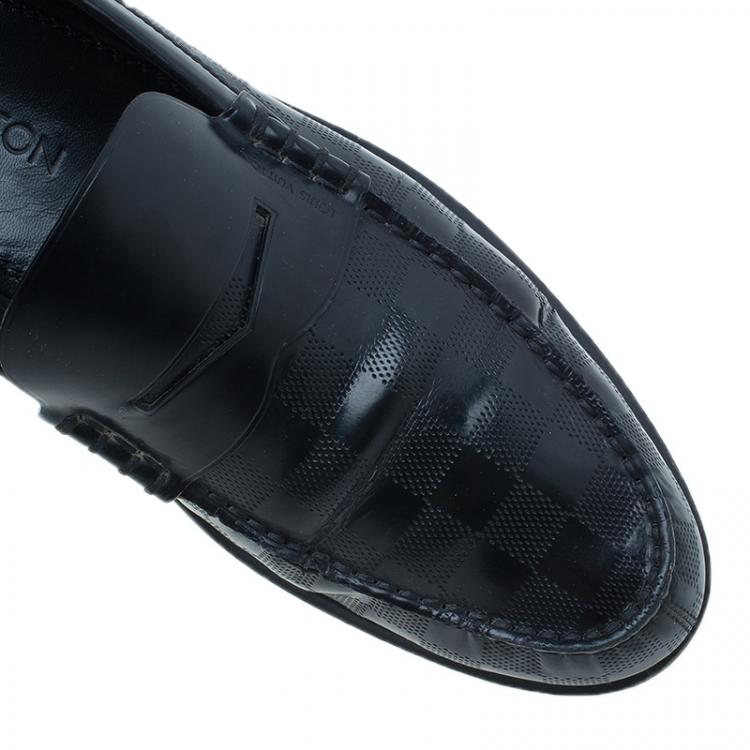 Pre Owned Louis Vuitton Black Damier Embossed Outline Loafers Size 42