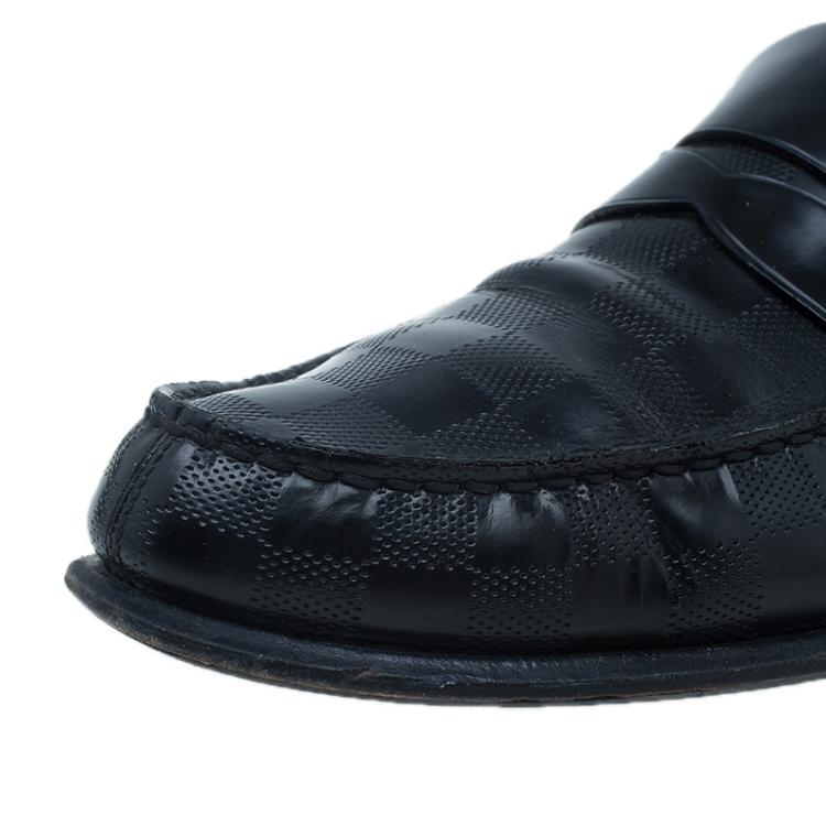 Pre Owned Louis Vuitton Black Damier Embossed Outline Loafers Size 42