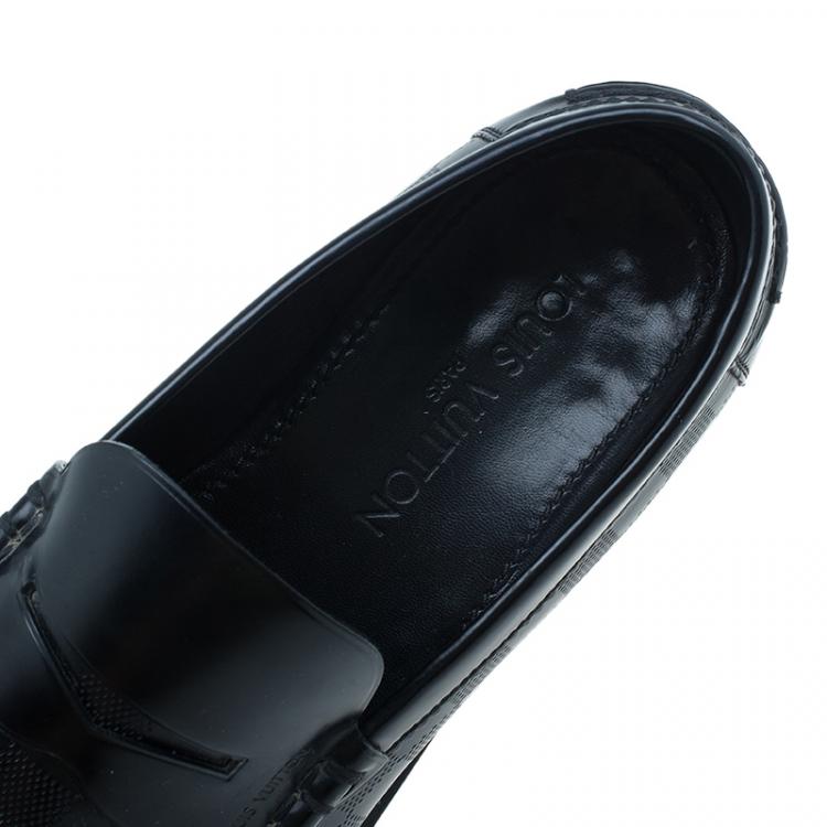 Pre Owned Louis Vuitton Black Damier Embossed Outline Loafers Size 42