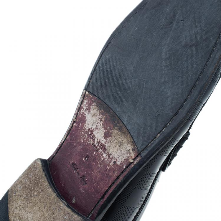 Pre Owned Louis Vuitton Black Damier Embossed Outline Loafers Size 42