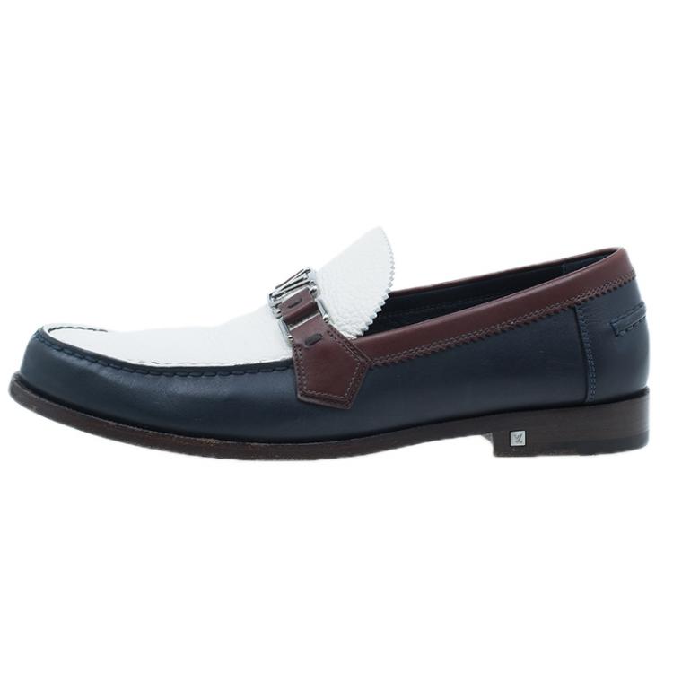Pre Owned Louis Vuitton Tri Color Leather Major Loafers Size 42.5