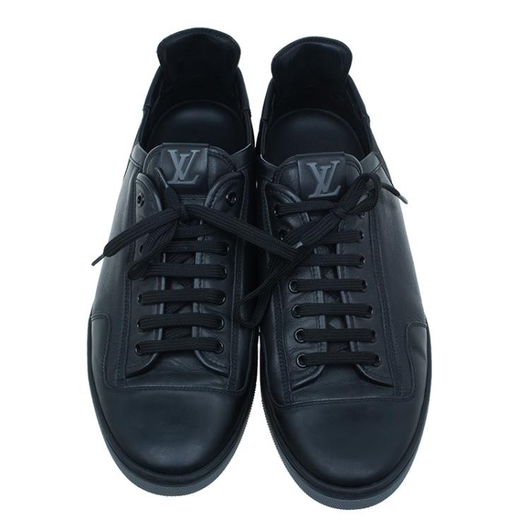 Pre Owned Louis Vuitton Black Leather Logo Sneakers Size 42