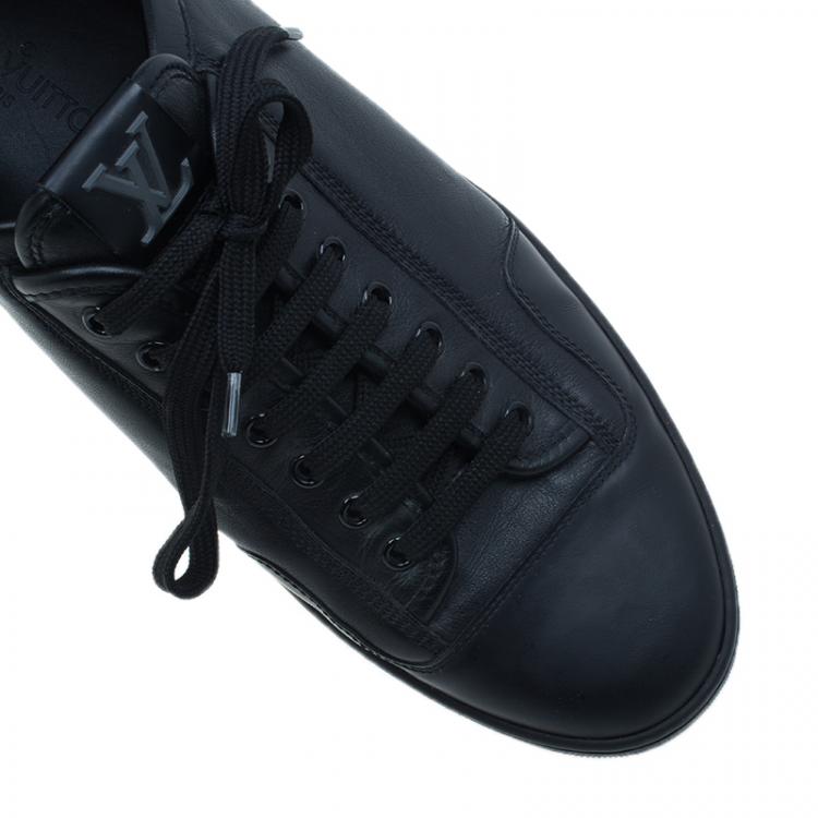 Pre Owned Louis Vuitton Black Leather Logo Sneakers Size 42