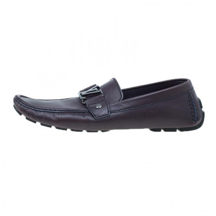 Pre Owned Louis Vuitton Purple Leather Monte Carlo Loafers Size 42.5