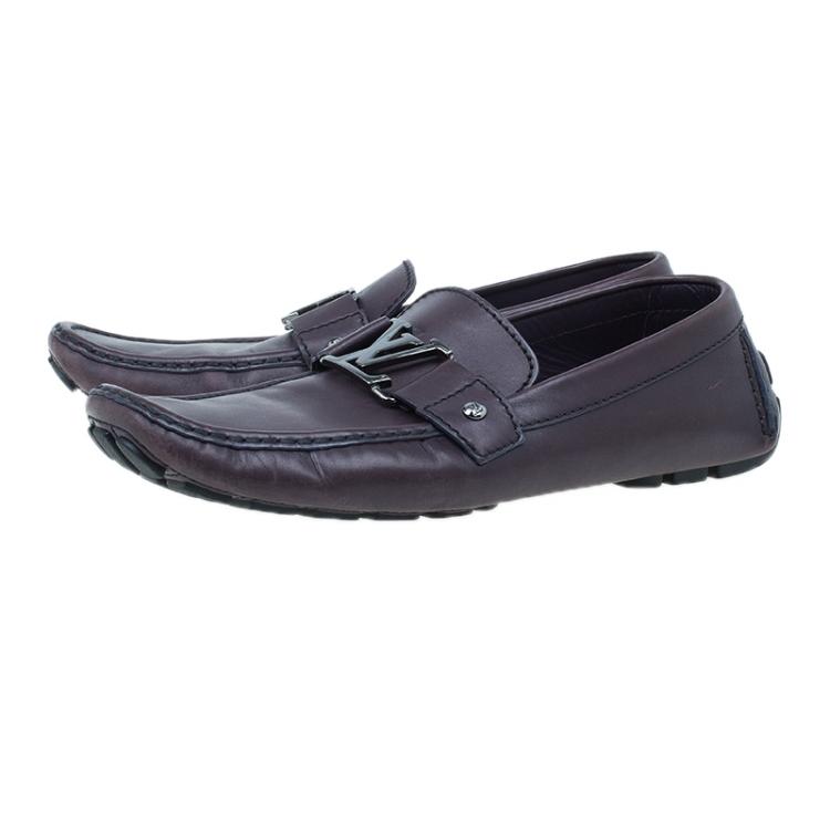 Pre Owned Louis Vuitton Purple Leather Monte Carlo Loafers Size 42.5