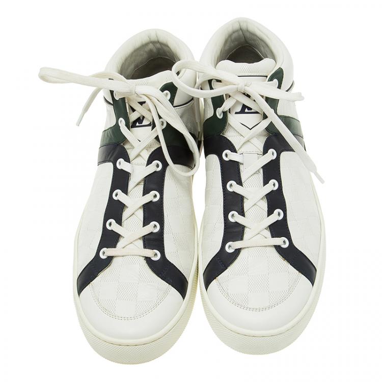 Pre Owned Louis Vuitton White Damier Leather High Top Sneakers Size 43.5