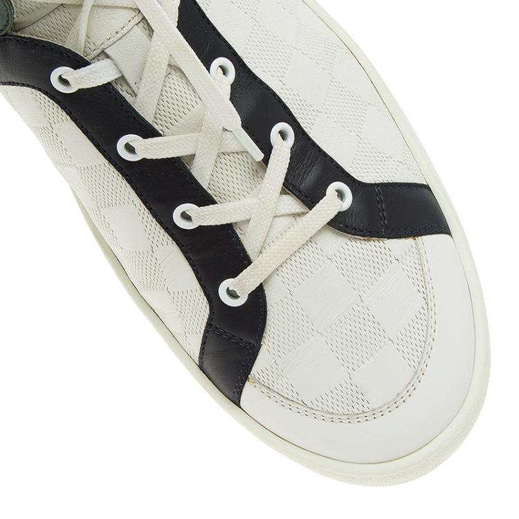 Pre Owned Louis Vuitton White Damier Leather High Top Sneakers Size 43.5