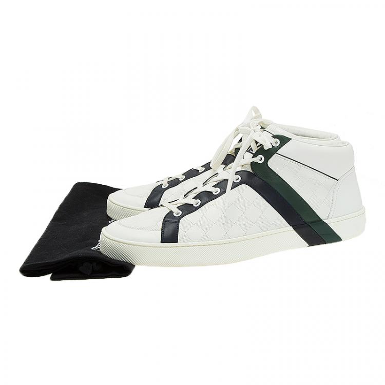 Pre Owned Louis Vuitton White Damier Leather High Top Sneakers Size 43.5