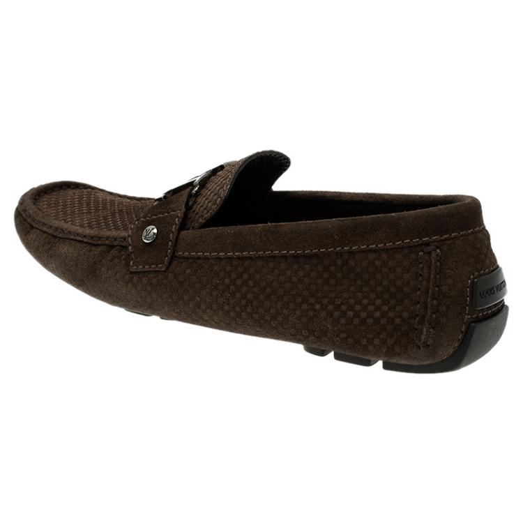 Pre Owned Louis Vuitton Brown Suede Damier Ebene Check Monte Carlo Loafers Size 42
