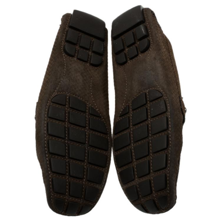 Pre Owned Louis Vuitton Brown Suede Damier Ebene Check Monte Carlo Loafers Size 42