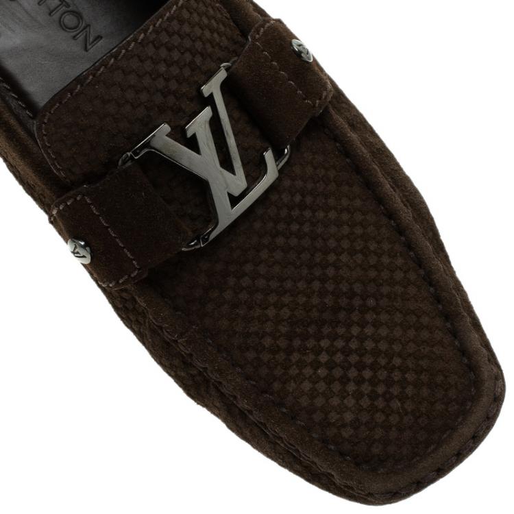 Pre Owned Louis Vuitton Brown Suede Damier Ebene Check Monte Carlo Loafers Size 42