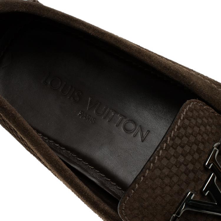 Pre Owned Louis Vuitton Brown Suede Damier Ebene Check Monte Carlo Loafers Size 42