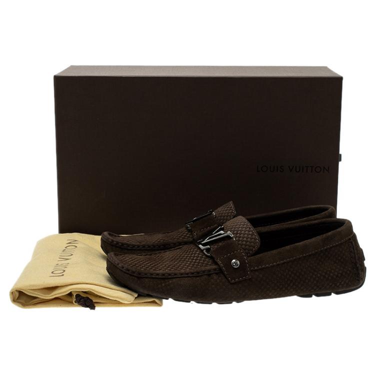 Pre Owned Louis Vuitton Brown Suede Damier Ebene Check Monte Carlo Loafers Size 42