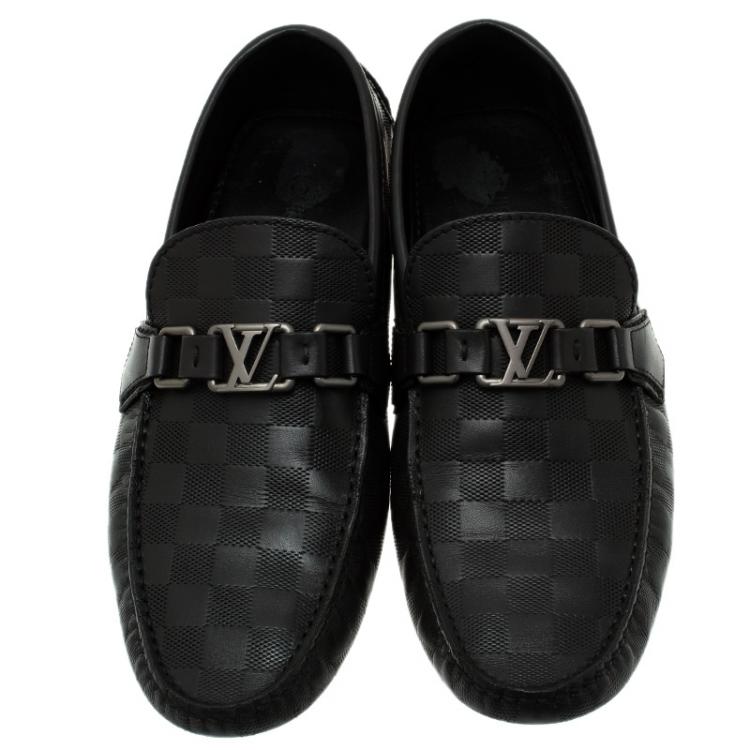 Pre Owned Louis Vuitton Onyx Damier Embossed Hockenheim Moccasins Size 42