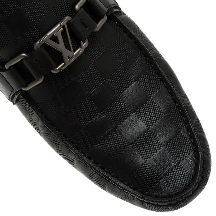 Pre Owned Louis Vuitton Onyx Damier Embossed Hockenheim Moccasins Size 42
