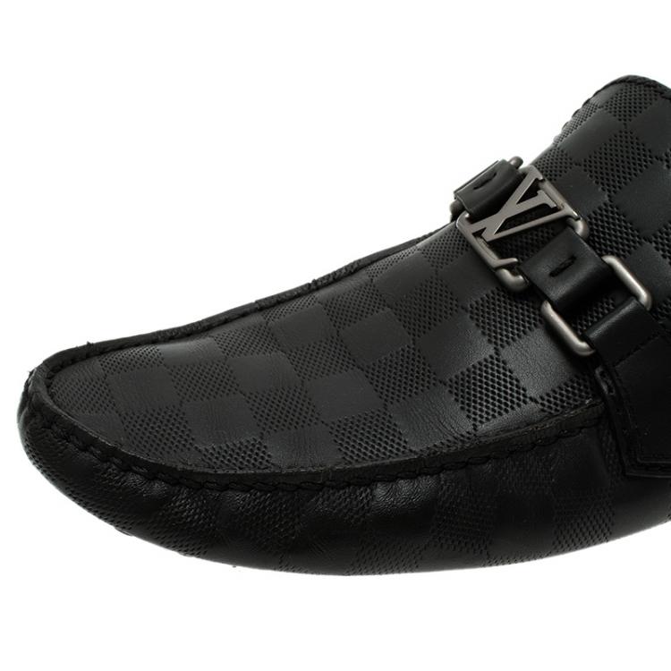Pre Owned Louis Vuitton Onyx Damier Embossed Hockenheim Moccasins Size 42