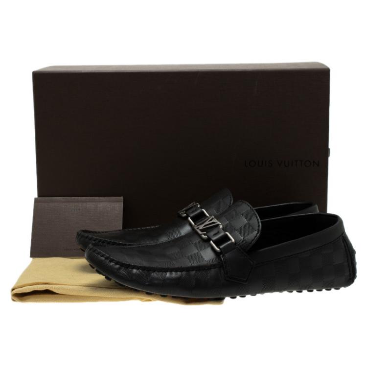 Pre Owned Louis Vuitton Onyx Damier Embossed Hockenheim Moccasins Size 42