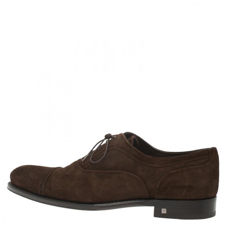 Pre Owned Louis Vuitton Brown Suede Brogue Suede Lace Up Oxfords Size 43