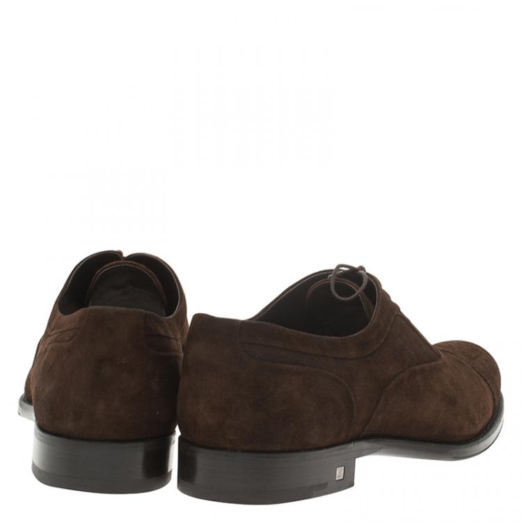 Pre Owned Louis Vuitton Brown Suede Brogue Suede Lace Up Oxfords Size 43