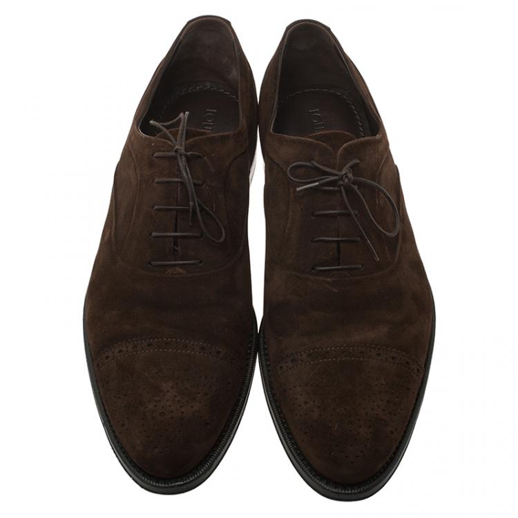 Pre Owned Louis Vuitton Brown Suede Brogue Suede Lace Up Oxfords Size 43