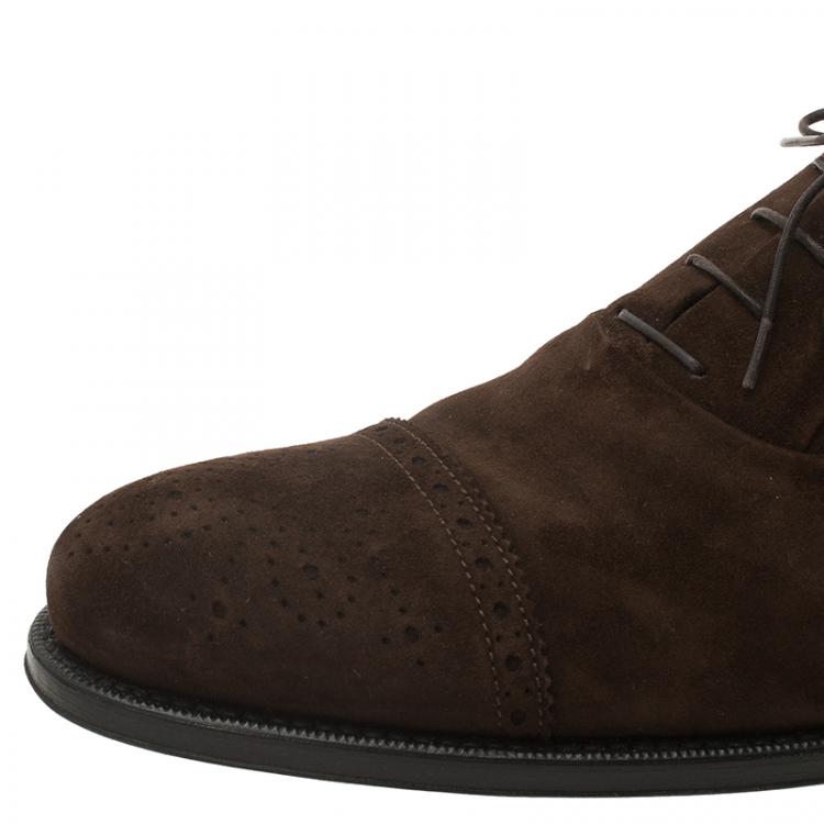 Pre Owned Louis Vuitton Brown Suede Brogue Suede Lace Up Oxfords Size 43