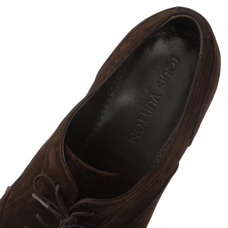 Pre Owned Louis Vuitton Brown Suede Brogue Suede Lace Up Oxfords Size 43