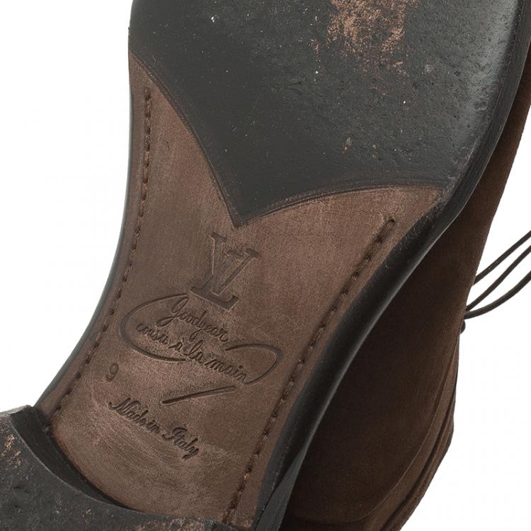 Pre Owned Louis Vuitton Brown Suede Brogue Suede Lace Up Oxfords Size 43