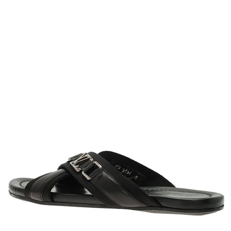 Pre Owned Louis Vuitton Black Leather Criss-Cross Sandals Size 43