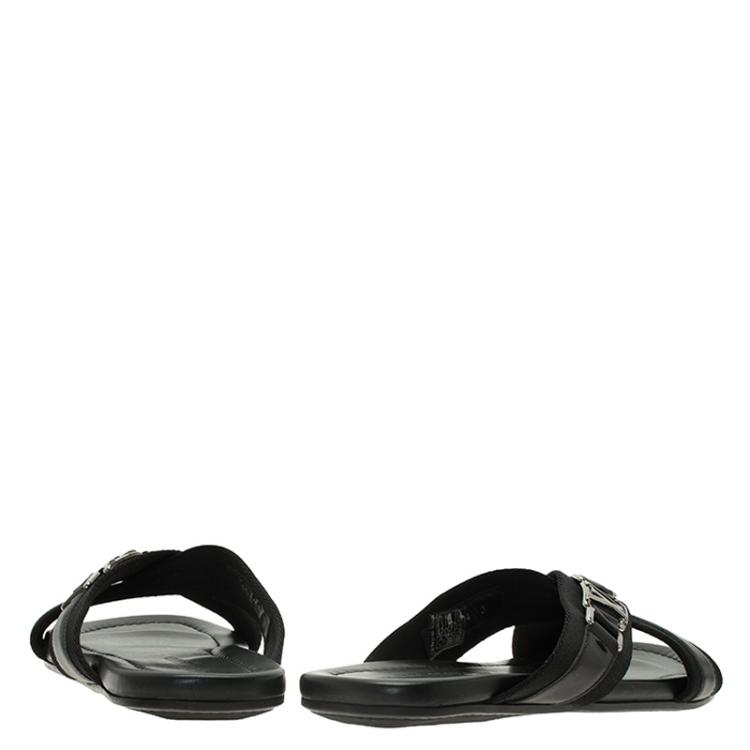 Pre Owned Louis Vuitton Black Leather Criss-Cross Sandals Size 43