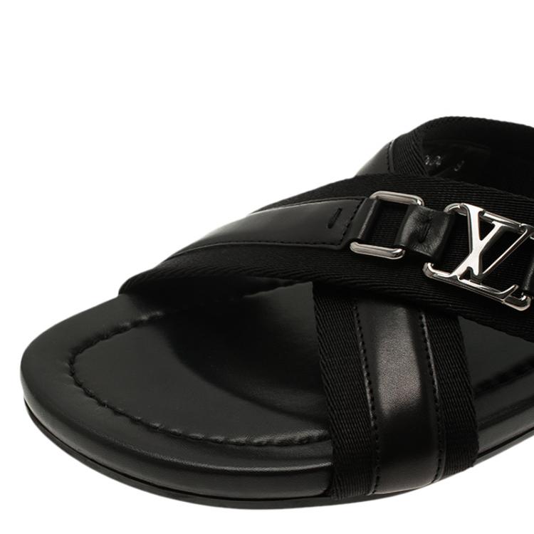 Pre Owned Louis Vuitton Black Leather Criss-Cross Sandals Size 43