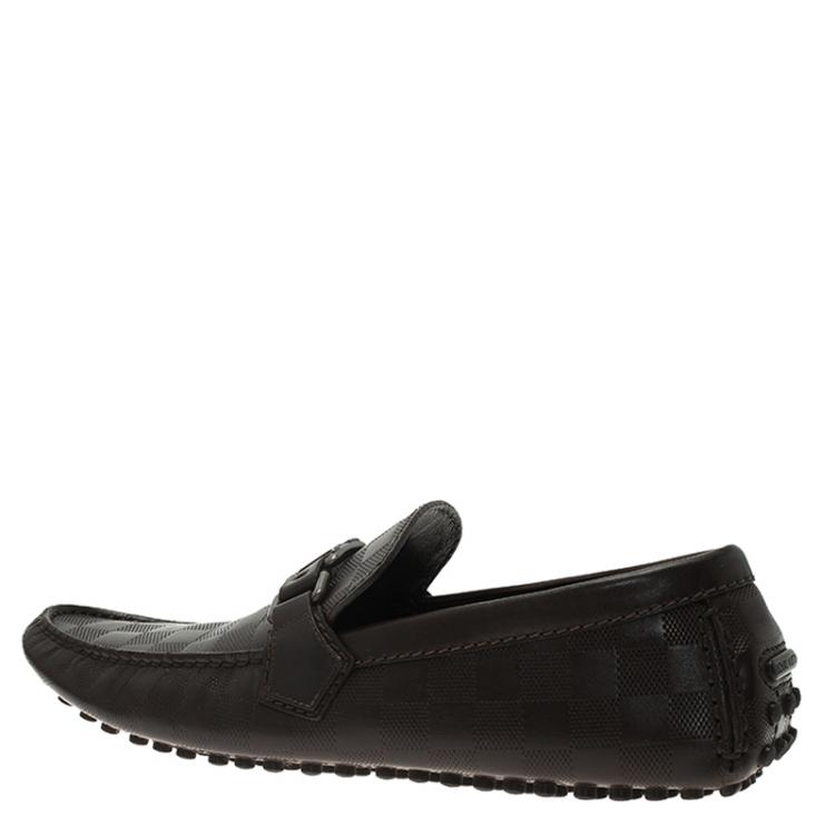 Pre Owned Louis Vuitton Granit Damier Hockenheim Loafers Size 41.5